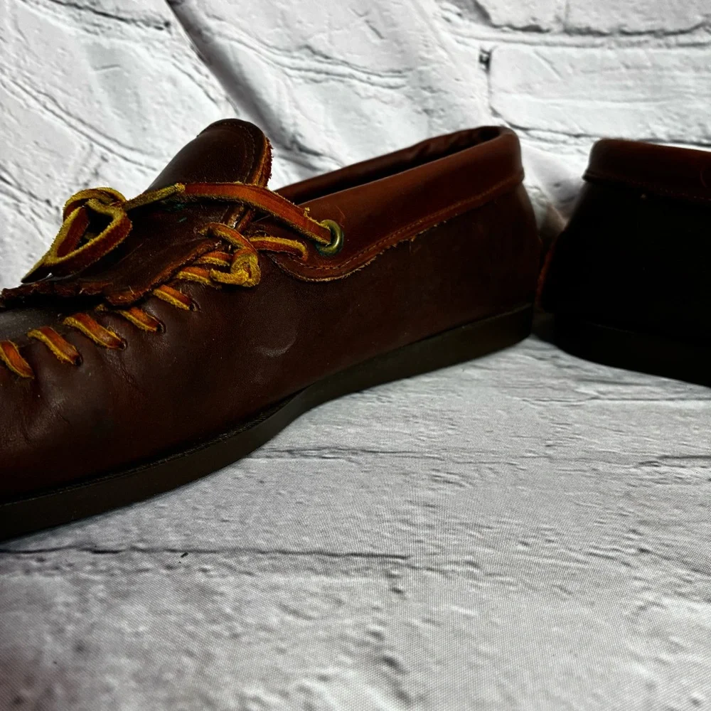 G.H. Bass & Co‎ Vintage Brown Leather Fringe Deck Moccasins Loafers Sz 10.5 READ